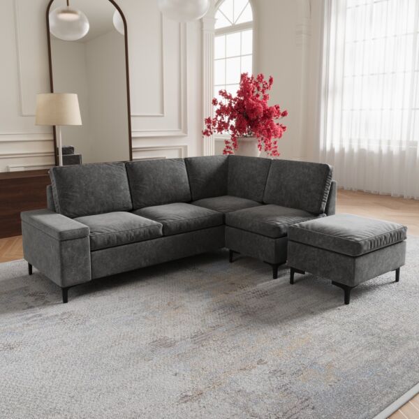 كنب زاوية يمين مع مساحة تخزين مانسيرا - رمادي