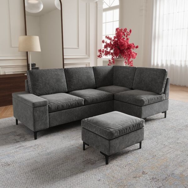 كنب زاوية يمين مع مساحة تخزين مانسيرا - رمادي