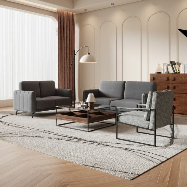 طقم كنب رومو ثنائي وثلاثي - رمادي غامق 