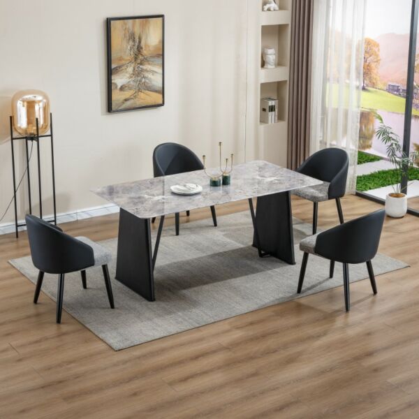 طاولة طعام بلاكوس 6 اشخاص - رمادي واسود