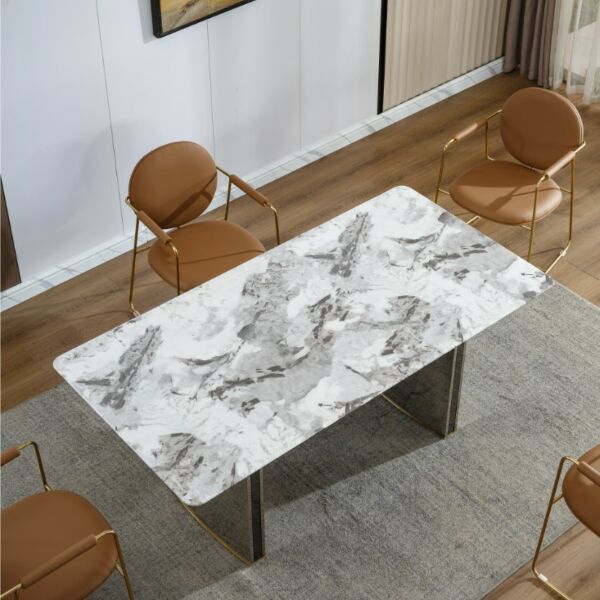 طاولة طعام علين 6 اشخاص - ابيض وفضي