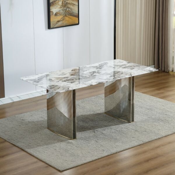 طاولة طعام علين 6 اشخاص - ابيض وفضي