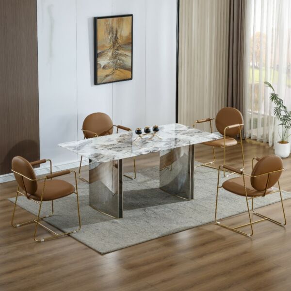 طاولة طعام علين 6 اشخاص - ابيض وفضي