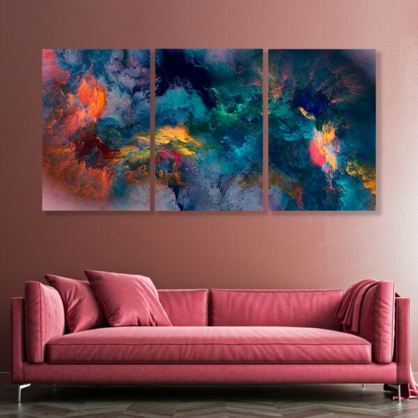 طقم لوحات جدارية فنية كاميلا بتصميم تجريدي 3 قطع - متعدد الالوان