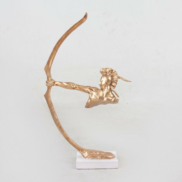 تحفة مجسم محارب مع قوس وسهم - ذهبي وأبيض - صغير
