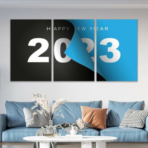 لوحة جدارية فنية بتصميم عصري لعام 2023 - ثلاث قطع - مقاس 120x60 سم