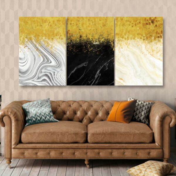 طقم لوحات جدارية فنية تمواج لتزين الحائط بتصميم تجريدي ثلاث قطع-متعدد الالوان