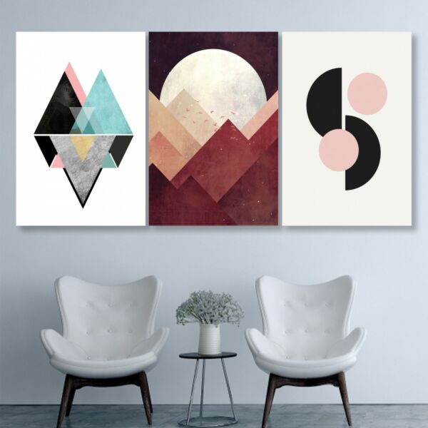 طقم لوحات جدارية فنية لتزين الحائط بتصميم عصري ماونتن بيردز - ثلاث قطع
