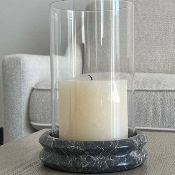 حامل شموع كايلا رخام - رمادي