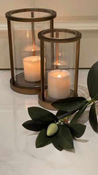 حامل شموع سليندا معدني صغير - بني نحاسي