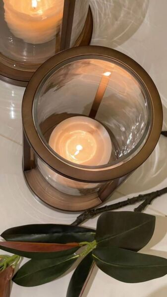 حامل شموع سليندا معدني صغير - بني نحاسي