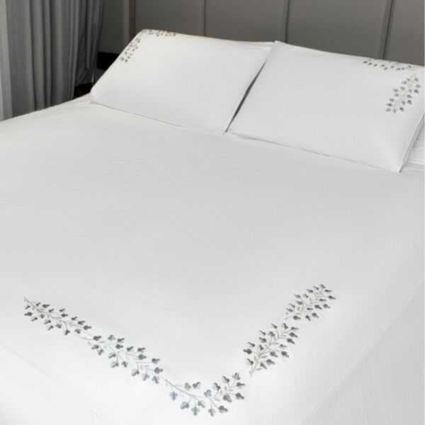 طقم غطاء سرير 600 غرزة 6 قطع دوفيه كاكتس - أبيض