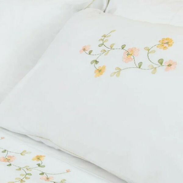 طقم غطاء سرير 200 غرزة 6 قطع باستل فلاور - أبيض