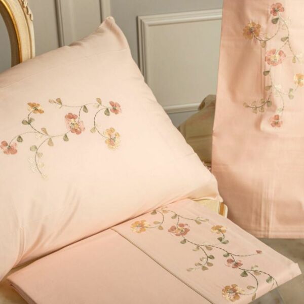 طقم غطاء سرير 200 غرزة 6 قطع باستل فلاور - وردي