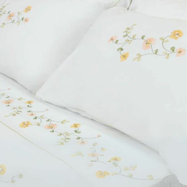 طقم غطاء سرير 200 غرزة 6 قطع باستل فلاور - ابيض