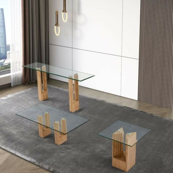 كونسول من الرخام الطبيعي والزجاج المقسى ماربل - بني