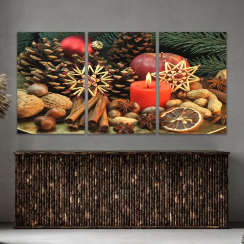 لوحة جدارية فنية تصميم زينة لعيد الميلاد - ثلاث قطع - مقاس 120x60 سم