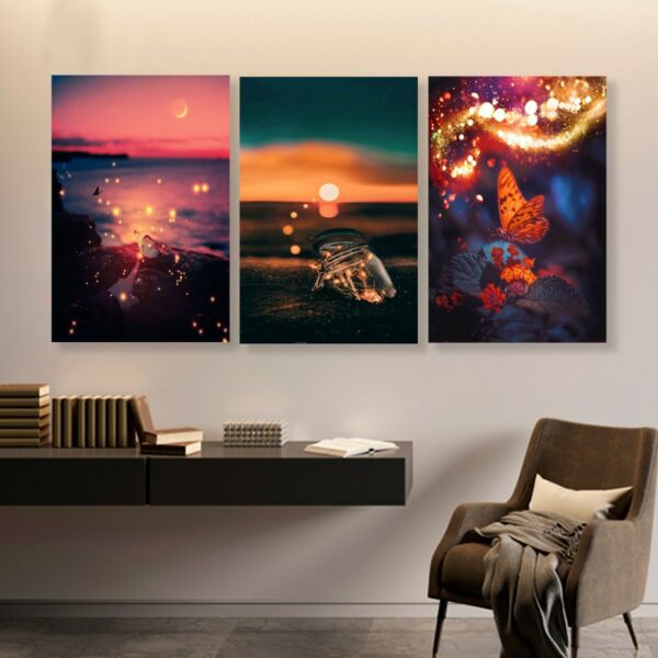 طقم لوحات جدارية فنية نيتشر بتصميم تجريدي 3 قطع - متعدد الالوان