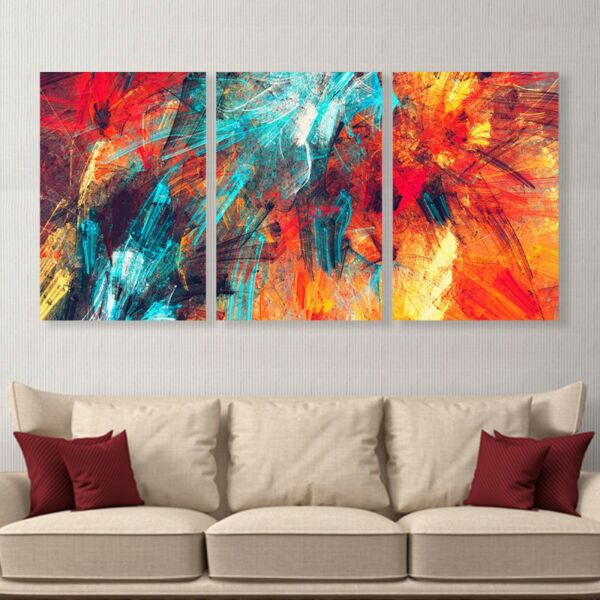 طقم لوحات جدارية فنية ساتشيل بتصميم تجريدي 3 قطع - متعدد الالوان