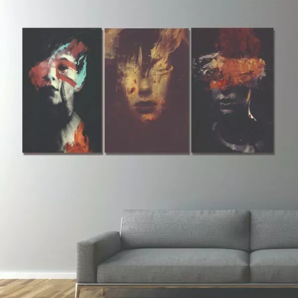 لوحة جدارية فنية تجريدية بتصميم إمراة - ثلاث قطع - مقاس 120x60 سم