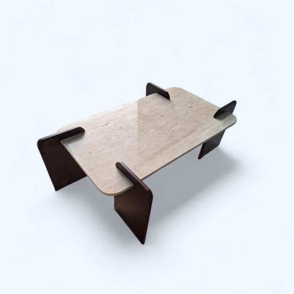 طاولة قهوة سوما رخام ترافنتينو وخشب