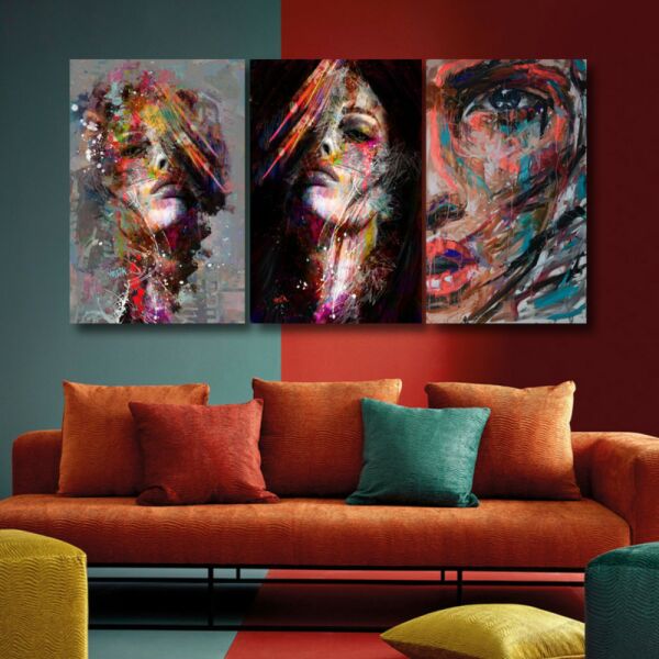 طقم لوحات جدارية فنية كمارا لتزين الحائط بتصميم إمراة ثلاث قطع-متعدد الالوان