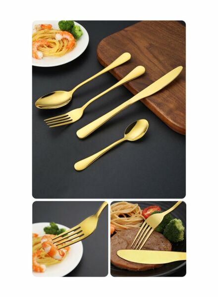 طقم أدوات مائدة ويسترن من الستانلس ستيل - 24 قطعة - ذهبي