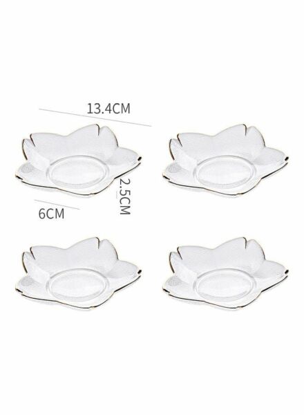 طقم صحون حلى على شكل أزهار الكرز - 4 قطع - شفاف