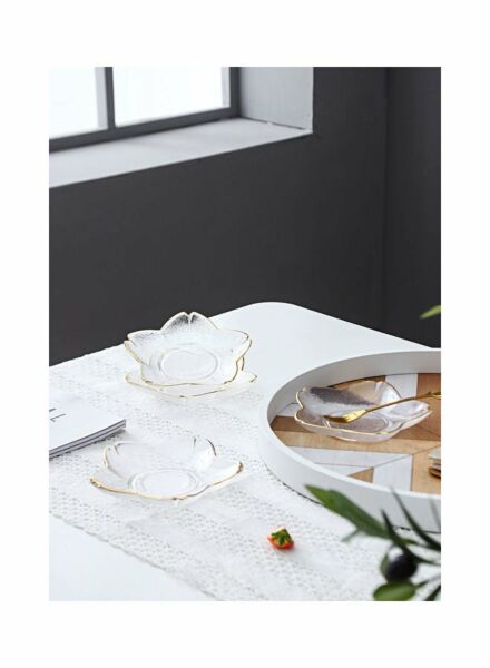 طقم صحون حلى على شكل أزهار الكرز - 4 قطع - شفاف