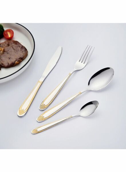 طقم أدوات طعام 24 قطعة سيلان  -  فضي وذهبي