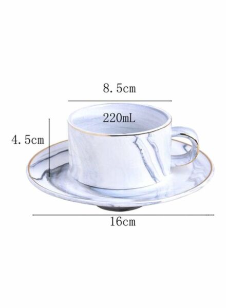 طقم كوب مع صحن بمقبضٍ - أبيض ورمادي - 200 مل