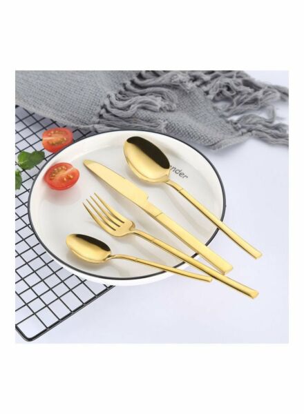 طقم أدوات مائدة من الستانلس ستيل 24 قطعة مع حامل - ذهبي