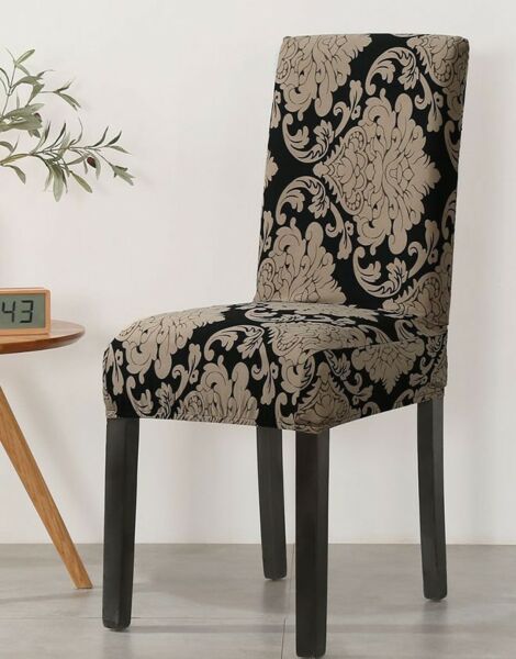 غطاء كرسي مطاطي بطباعة كلاسيكية بني وأسود