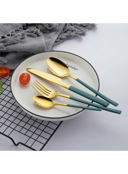 طقم أدوات مائدة جولدير 4 قطع - ذهبي وأخضر