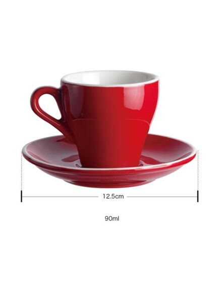 فنجان قهوة وصحن نارينج - أحمر وأبيض