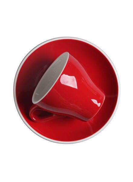 فنجان قهوة وصحن نارينج - أحمر وأبيض