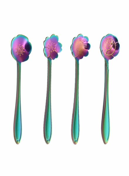 طقم ملاعق على شكل زهرة 4 قطع - متعدد الألوان