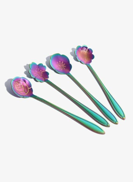 طقم ملاعق على شكل زهرة 4 قطع - متعدد الألوان