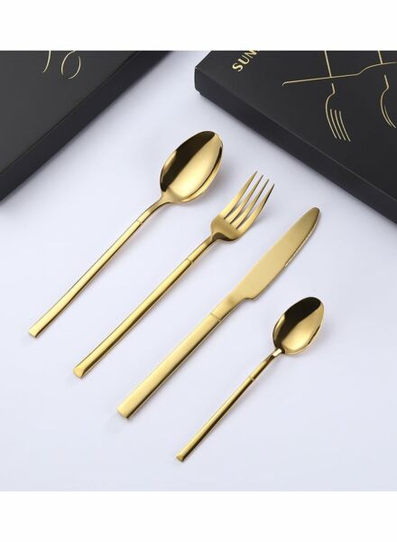 طقم أدوات مائدة من الستانلس ستيل - ذهبي