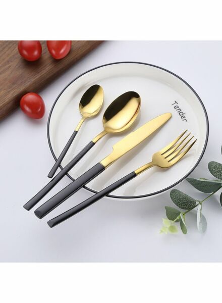 طقم أدوات مائدة - أسود وذهبي