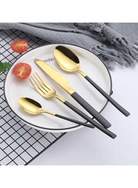 طقم أدوات مائدة - أسود وذهبي