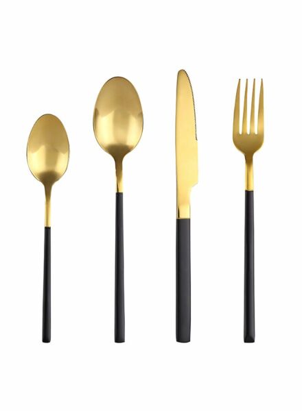 طقم أدوات مائدة - أسود وذهبي