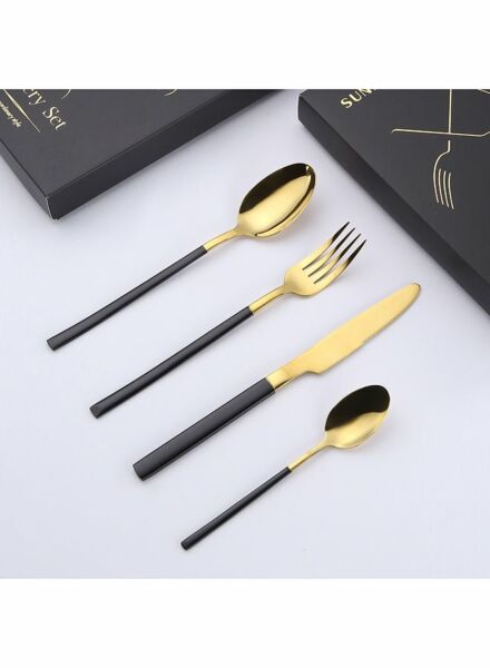 طقم أدوات مائدة - أسود وذهبي