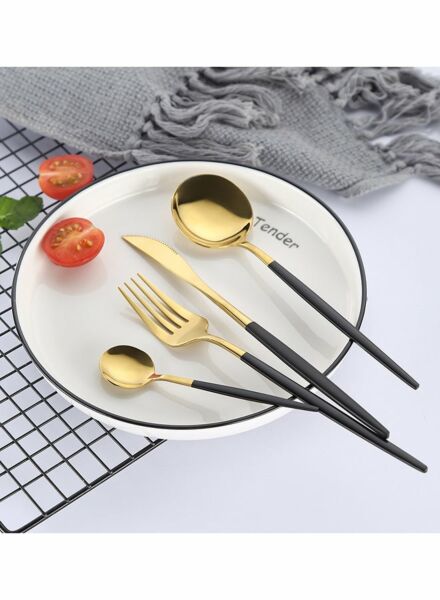 طقم أدوات مائدة 4 قطع - اسود وذهبي