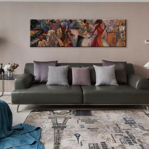 لوحة كنفاس للفنان رومان نوجين فرقة موسيقية - بدون اطار- 150-70 سم