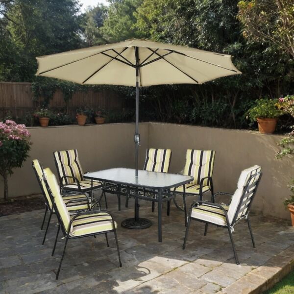 طقم طاولة طعام خارجية 6 كراسي مع مظلة صن رايز