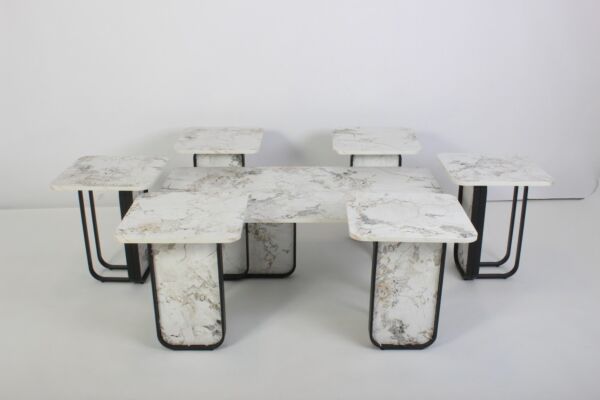 طقم طاولات قهوة بشكل رخامي و أرجل معدن من ويفري - 7 قطع 