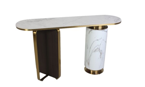 كونسول بشكل رخامي و أرجل معدن من باروي - لون أبيض و ذهبي 