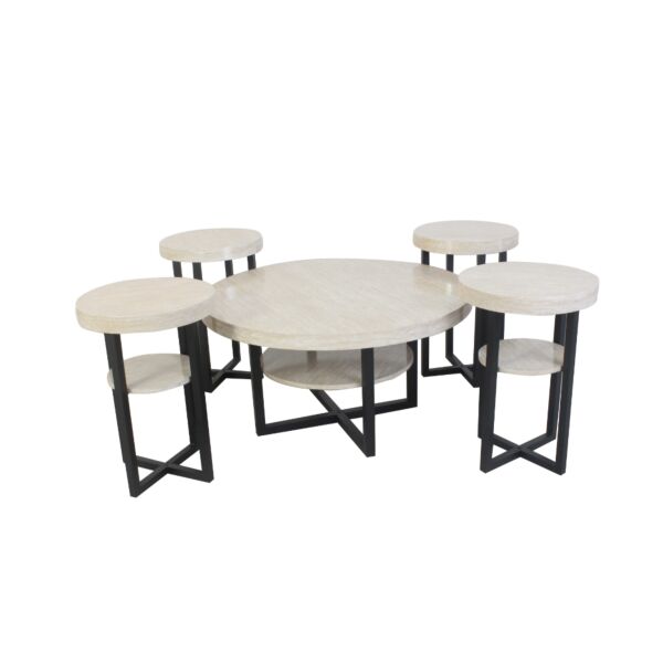طقم طاولات وودي 5 قطع - اسود وبني فاتح