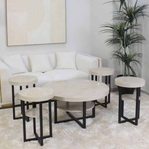 طقم طاولات وودي 5 قطع - اسود وبني فاتح